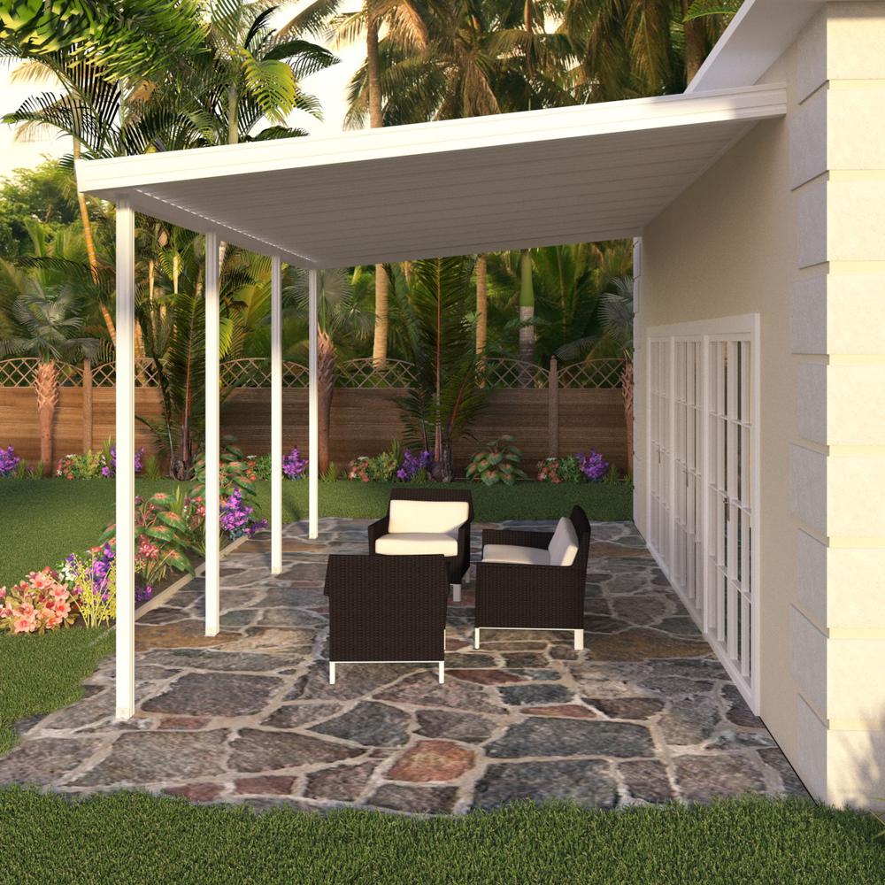 White Aluminum Attached Solid Patio Cover with 4 Posts (10 lbs. Live Load)