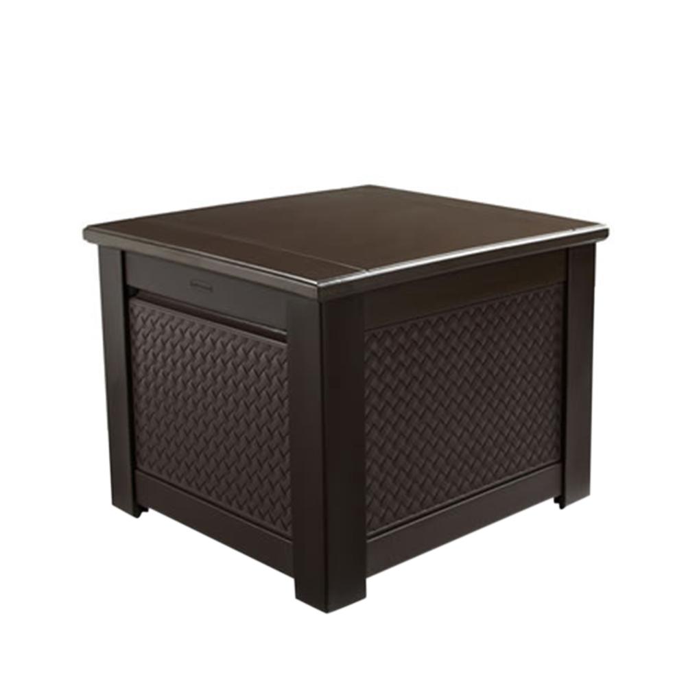 Rubbermaid Patio Chic 56 Gal. Resin Basket Weave Patio Storage Cube Deck  Box in Brown