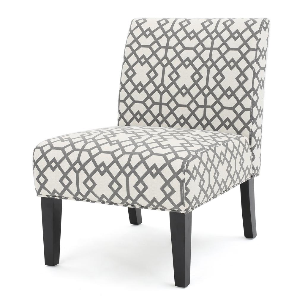 Noble House Kassi Grey Geometric Patterned Fabric Accent Chair