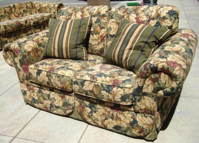 Neutral Big Flower Pattern Love Seat and Sofa