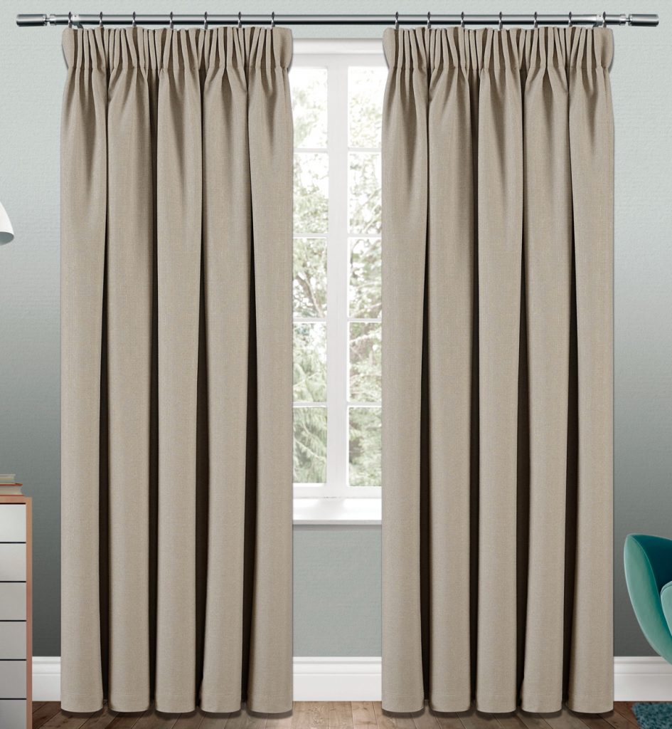 Moonlight Lined Latte Ready Made Pencil Pleat Curtains | Harry Corry