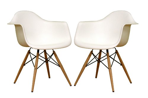 Baxton Studio Fiorenza White Plastic Armchair with Wood Eiffel Legs, Set of  2