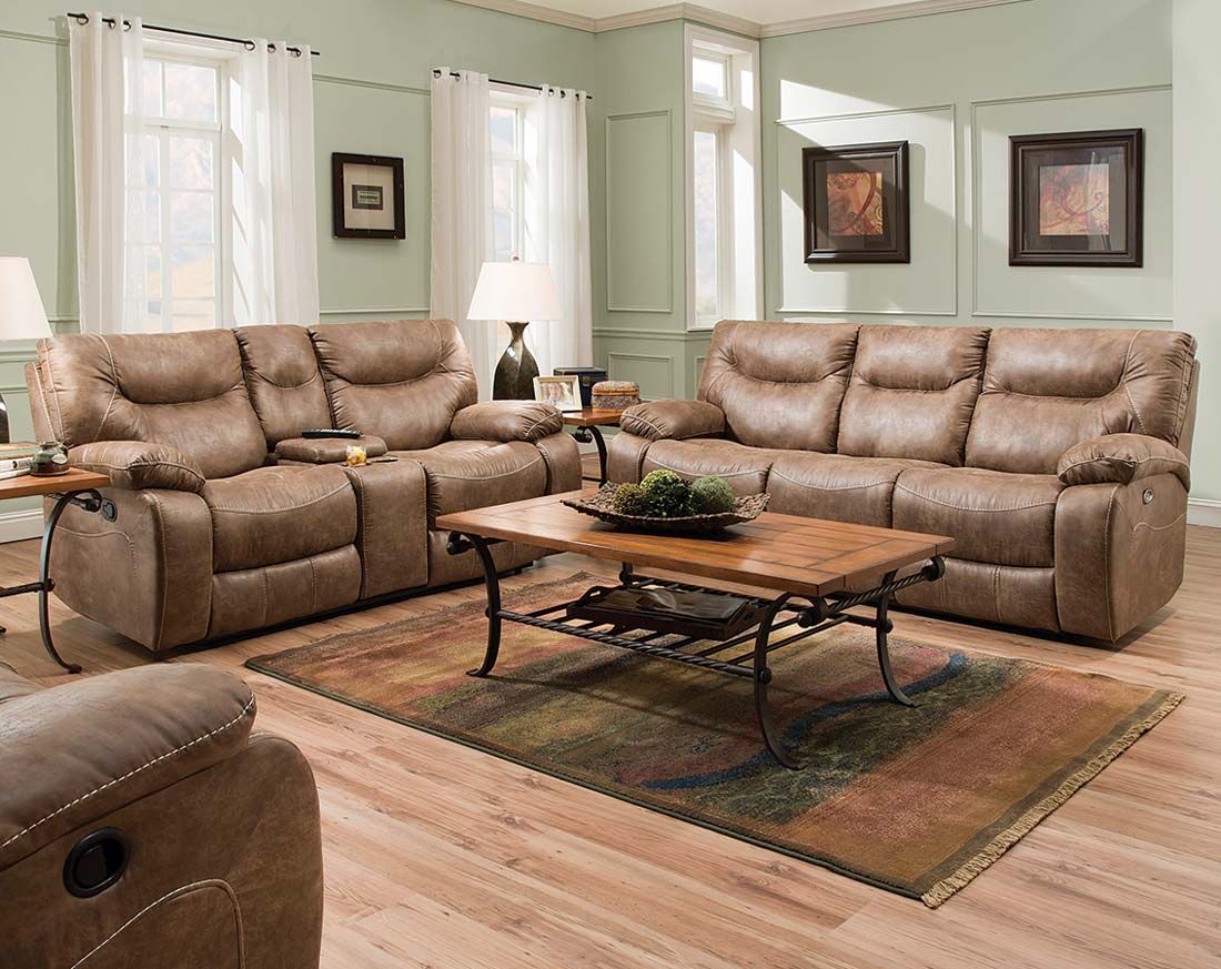 Tan Recliner Couch Set | Topgun Saddle Reclining Sofa and Loveseat