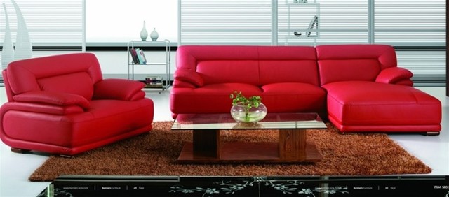 Modern Red Leather Sectional Sofa with Chair modern-living-room