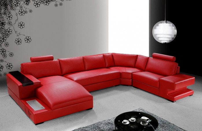 Orion Modern Red Leather Sofa Set