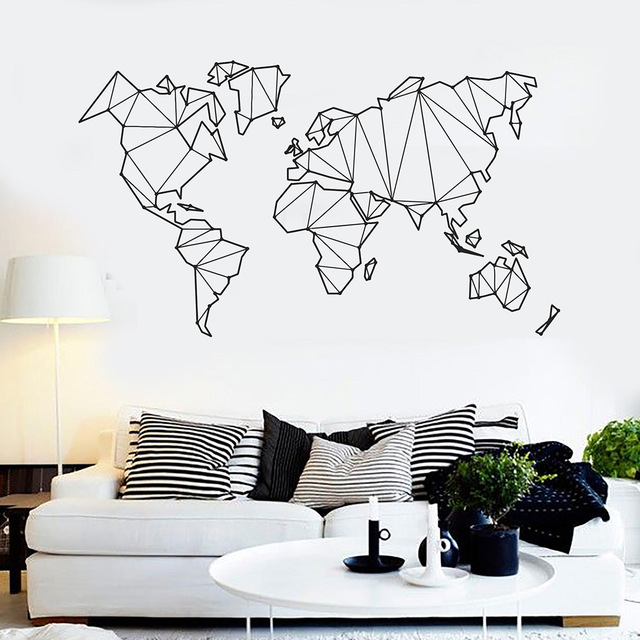new geometric world map vinyl wall decals home decor living room bedroom art  wallpaper removable wall stikcers