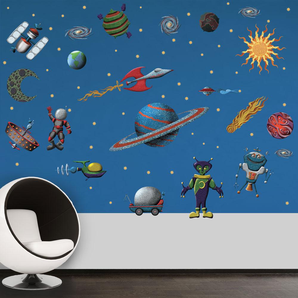 Outer Space Peel and Stick Removable Wall Decals Space Alien Theme  (71-Piece Set