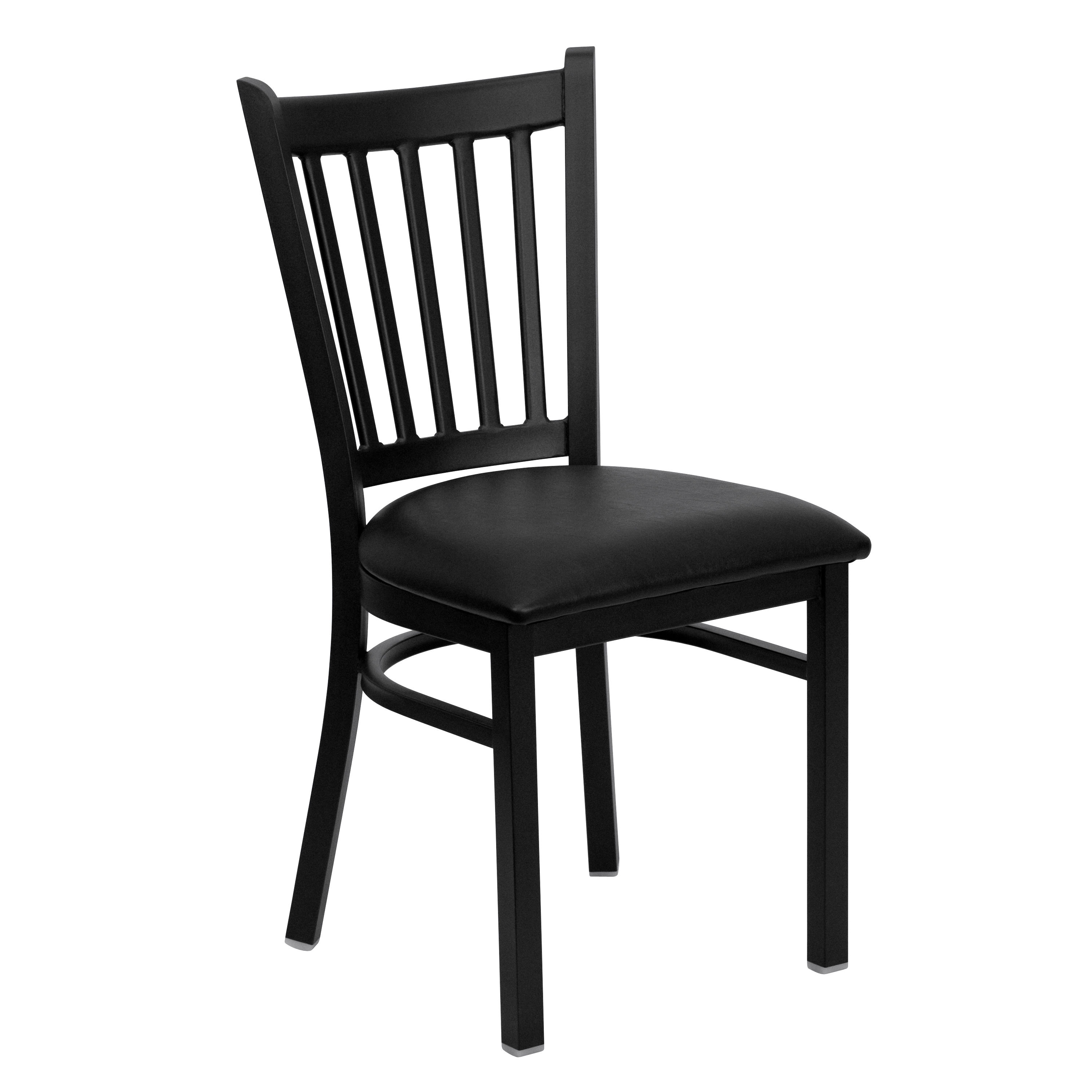 Black Vertical Back Metal Restaurant Chair with Black Vinyl Seat