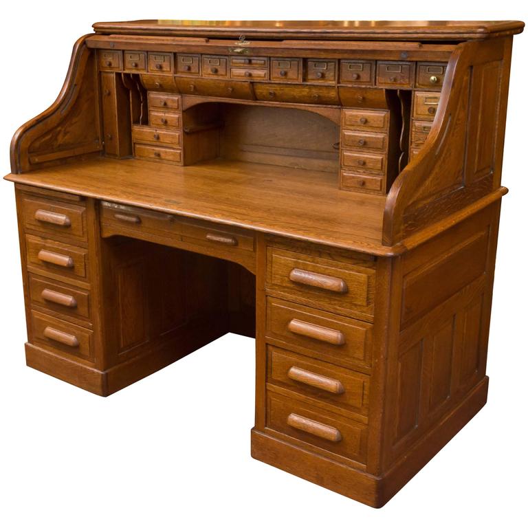 Exceptional Oversized S-Type Oak Roll Top Desk For Sale