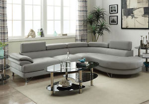 La foto se está cargando Grey-Faux-Leather-Curved-Sectional-Sofa-Couch-Round -