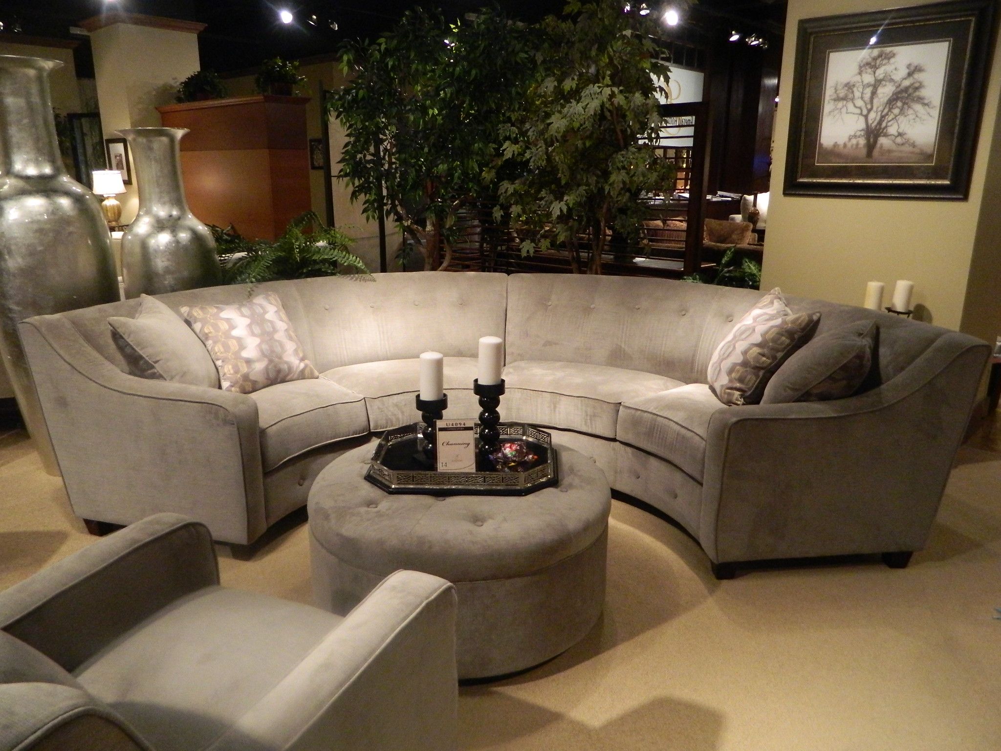 New Gray Silver Round Sectional. I loved this new 2013 sectional and  ottoman, great piece and also very affordable! Coming soon.