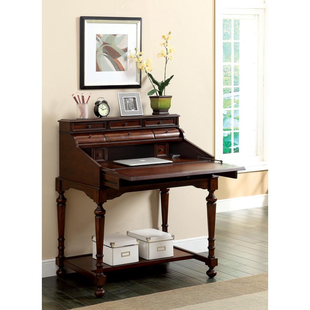 Furniture of America Breston Cherry Secretary Desk with Fold-Out Writing  Tray