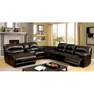 Furniture of America 6 pc glasgow ii brown breathable leatherette table  wedge sectional sofa with recliners