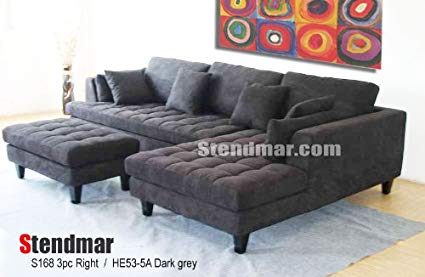 3pc New Modern Dark Grey Microfiber Sectional Sofa Chaise Ottoman Set  S168RDG