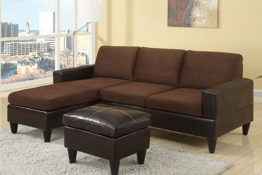 Chocolate Chaise Sectional Sofa with Ottoman