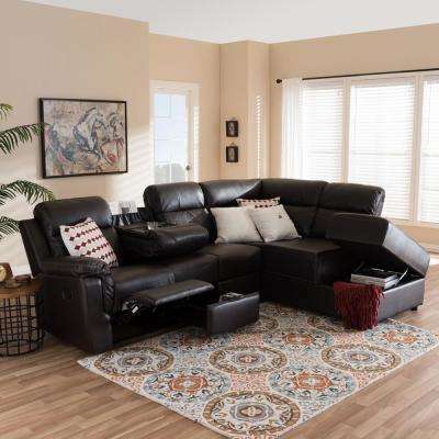 Roland 2-Piece Contemporary Brown Faux Leather Upholstered Right Facing  Chase Sectional Sofa