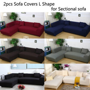 Image is loading Sectional-Sofa-Covers-L-Shape-2pcs-2-3seat-