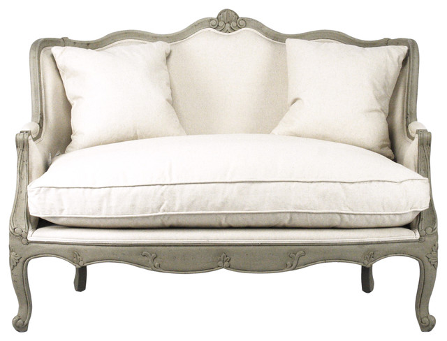 Adele French Country Distressed Sage Green and White Settee Loveseat -  Traditional - Sofas - by Kathy Kuo Home