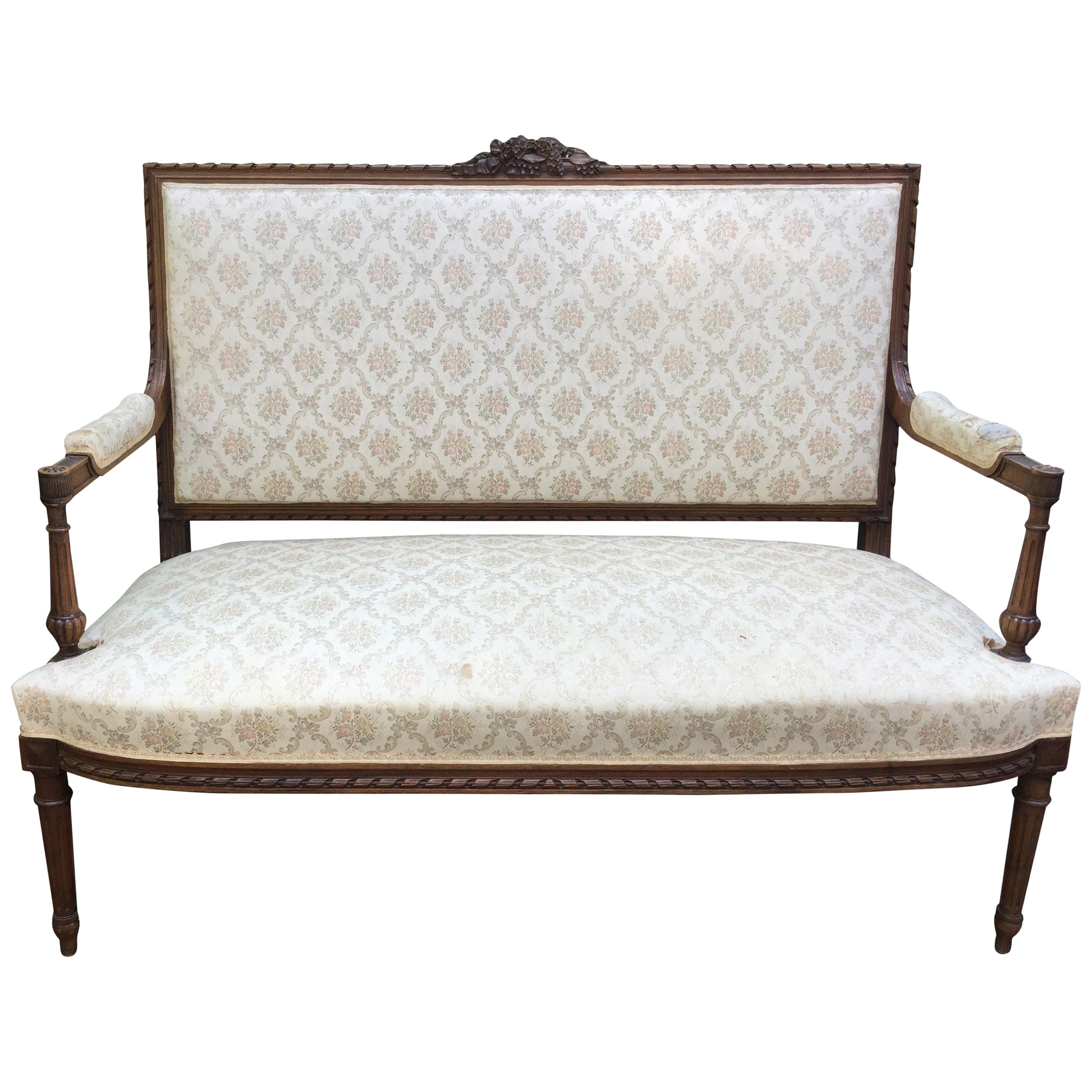 Lovely 19th Century French Louis XVI Style Walnut Settee Loveseat For Sale