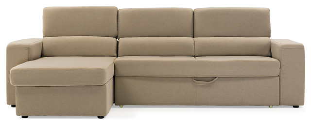 Beige Clubber Sleeper Sectional Sofa, Left Chaise