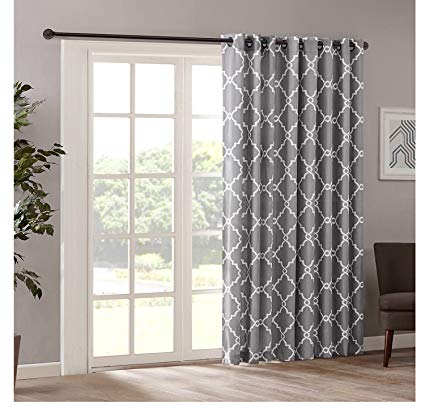 Traveller Location: 1pc 84 Grey Color Geometric Sliding Door Curtain, Gray Sliding  Patio Door Panel Window Treatment Single Panel, Lattice Design Contemporary