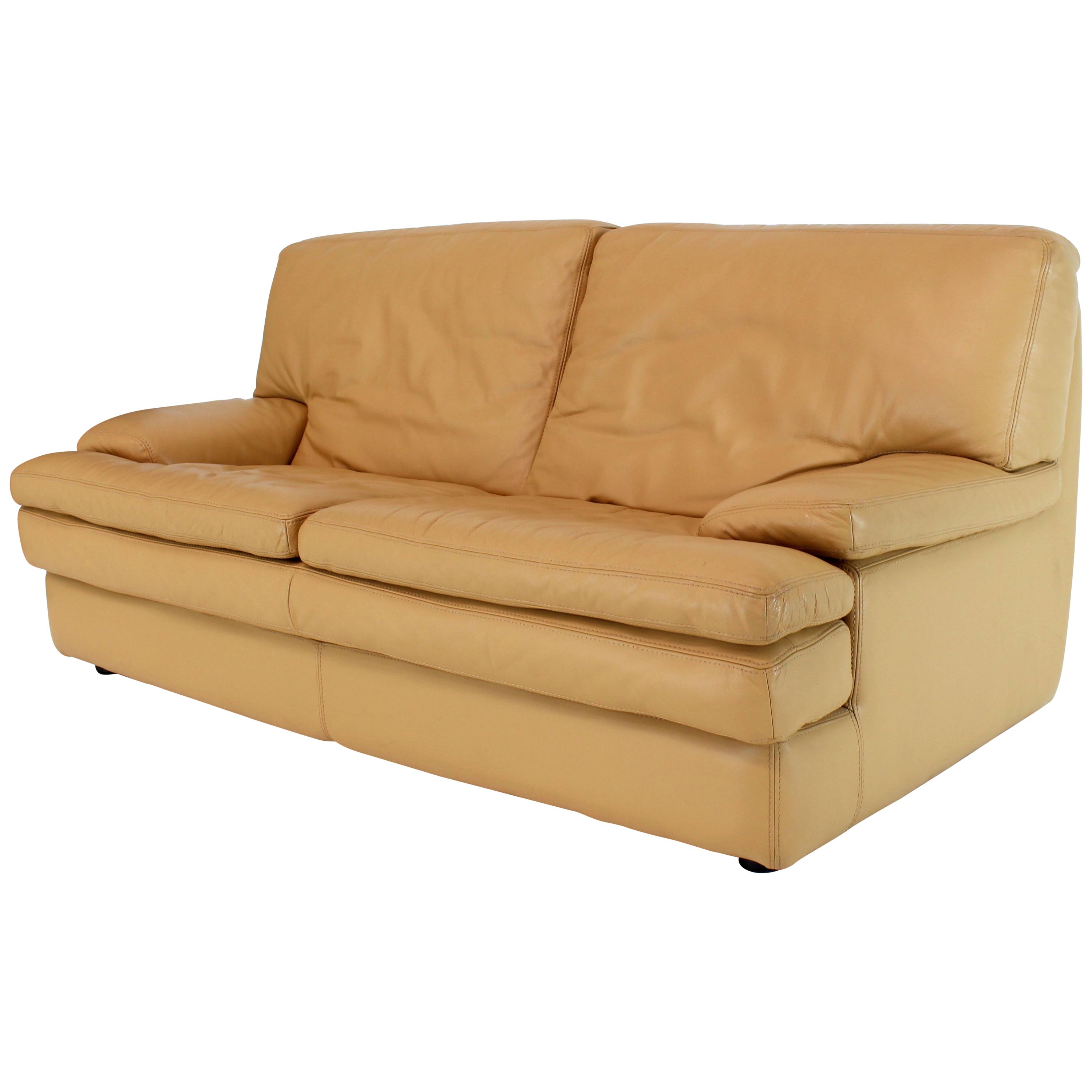 Roche Bobois Light Peach Leather Loveseat Small Sofa For Sale