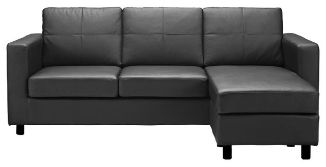 Modern Bonded Leather Sectional Sofa, Small Space Configurable Couch, Black  - Contemporary - Sectional Sofas - by SofaMania