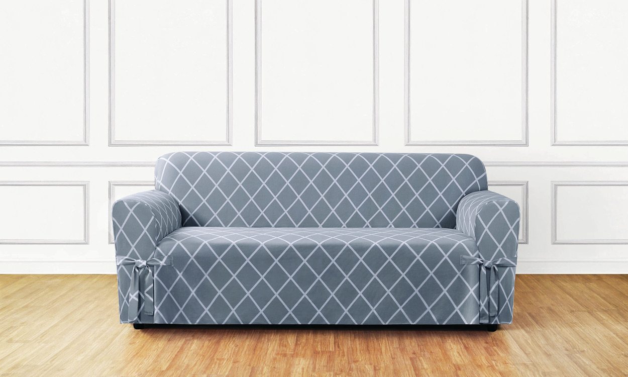 blue white lattice sofa slip cover