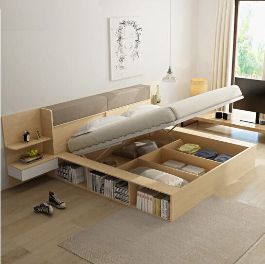 Space saving furniture,modern simple wooden multi-purpose bed,made in China