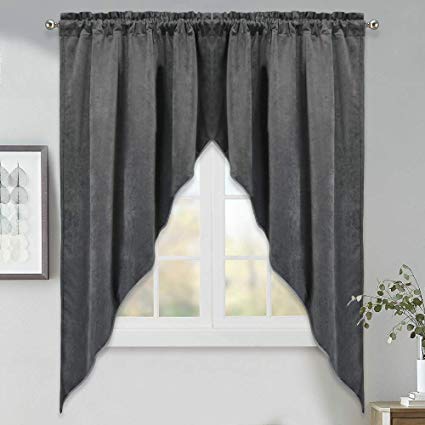 Swag Curtains for Bedroom Window - 63" Length Blackout Tier Curtains,  Textured Home Fashion