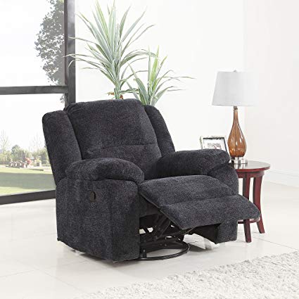 DIVANO ROMA FURNITURE Brush Microfiber Rocker and Swivel Recliner Living  Room Chair (Dark Grey)