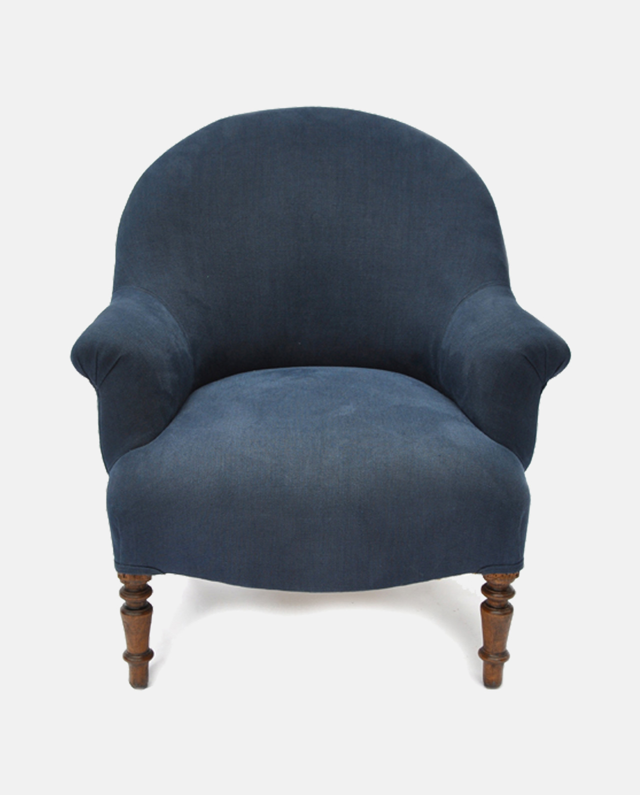 Image of vintage tub chair in Designers Guild Brera Lino linen colour  Indigo by Ines Cole