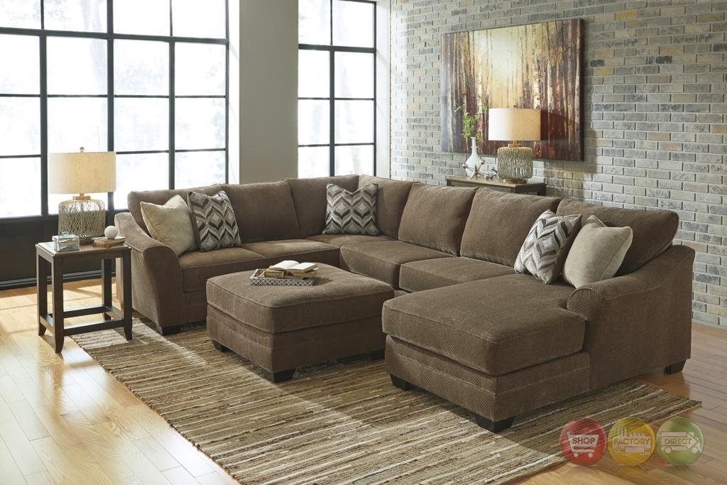 Details about Justyna Teak Deluxe Brown Large U Shaped Sectional Sofa by  Ashley 89102