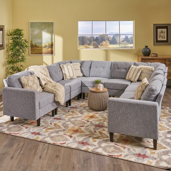 Delilah Mid Century Modern U-Shaped Sectional Sofa Set(Set 0f 10) by