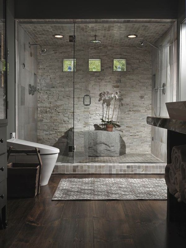 Wall Design Ideas |  with Stacked Stone Wall: Unique Bathroom with  Stacked Stone Wall