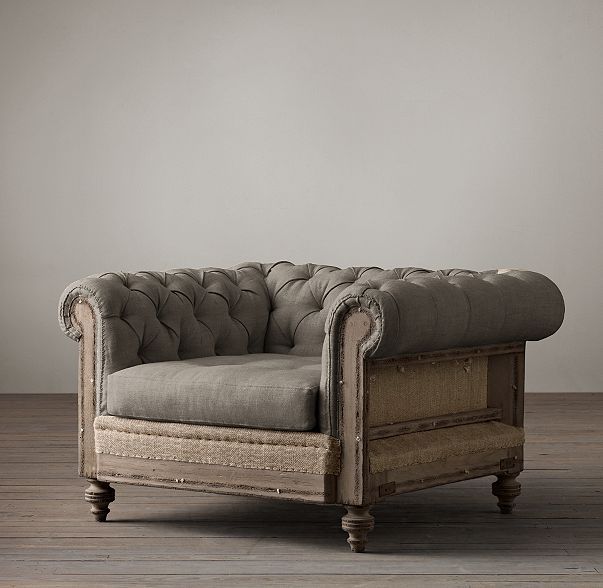 restoration hardware deconstructed chesterfield upholstered chair - army  duck, graphite #UpholsteredChair