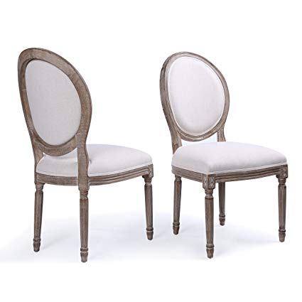Belleze Set of (2) Classic Elegant Traditional Upholstered Linen Round Back Dining  Chairs w