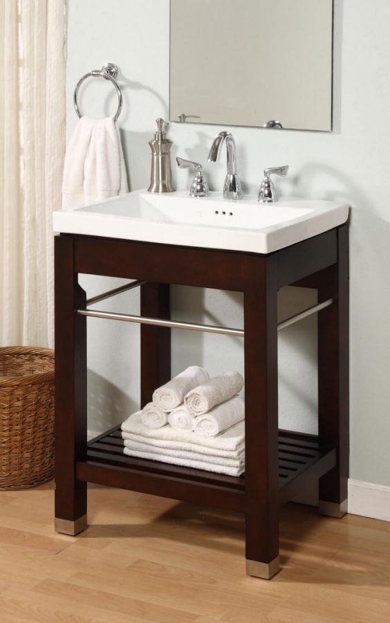 24 Inch Single Sink Square Console Bathroom Vanity with White Ceramic Sink