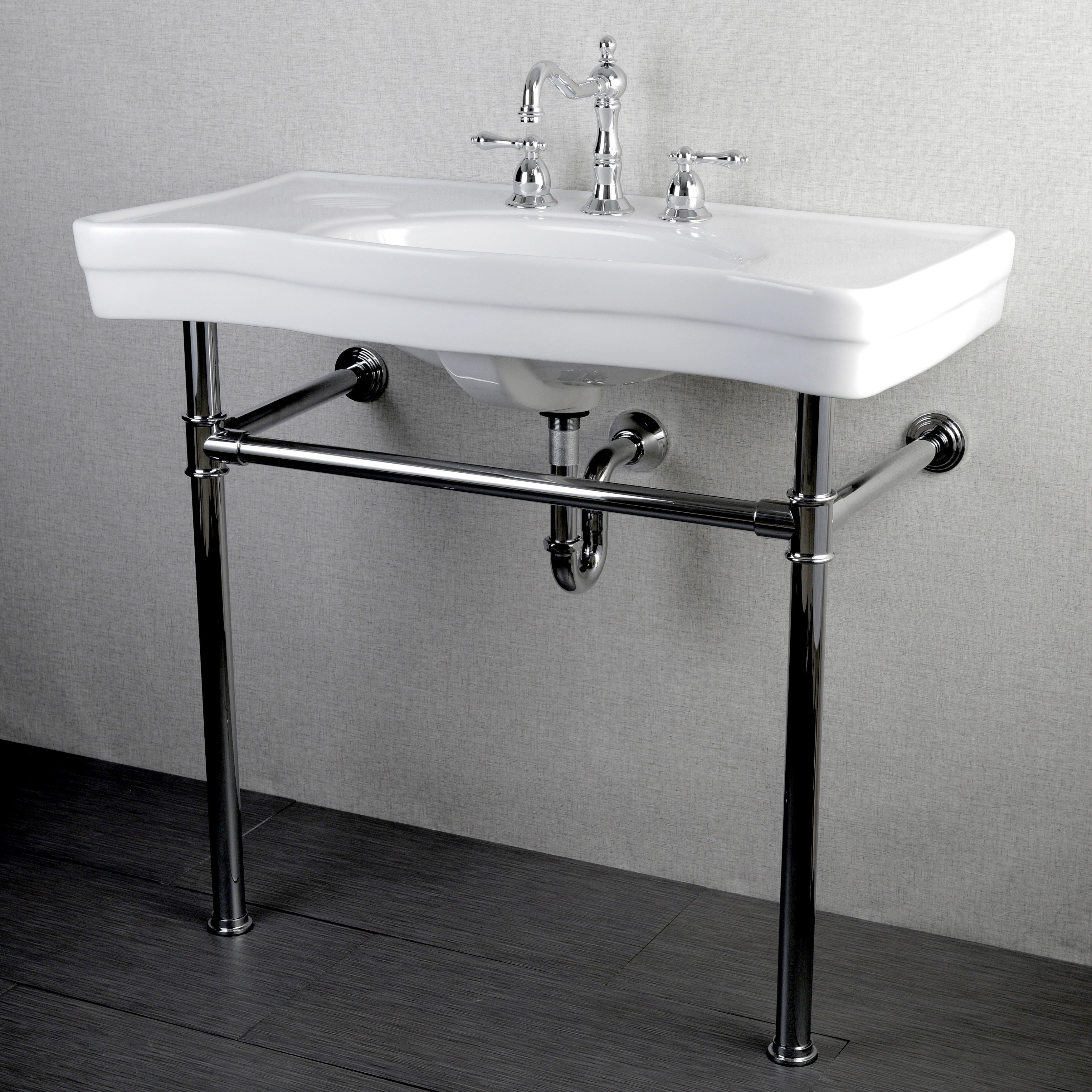 Imperial Vintage Chrome Pedestal Vitreous China Sink 36-inch Wall-mount  Bathroom Vanity
