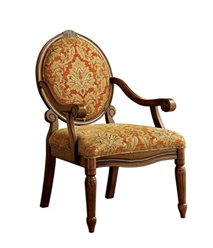 Furniture of America Gwyneth Victorian Style Padded Fabric Arm Chair,  Antique Oak Finish