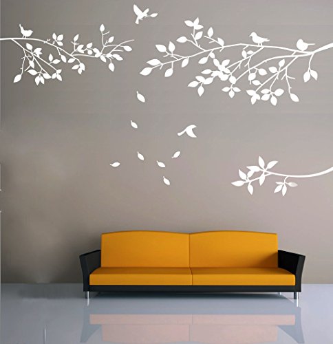 Traveller Location: Elegant Tree and Birds Wall Decal Art Branch Wall Sticker  Living Room Decoration (White, XL): Home & Kitchen