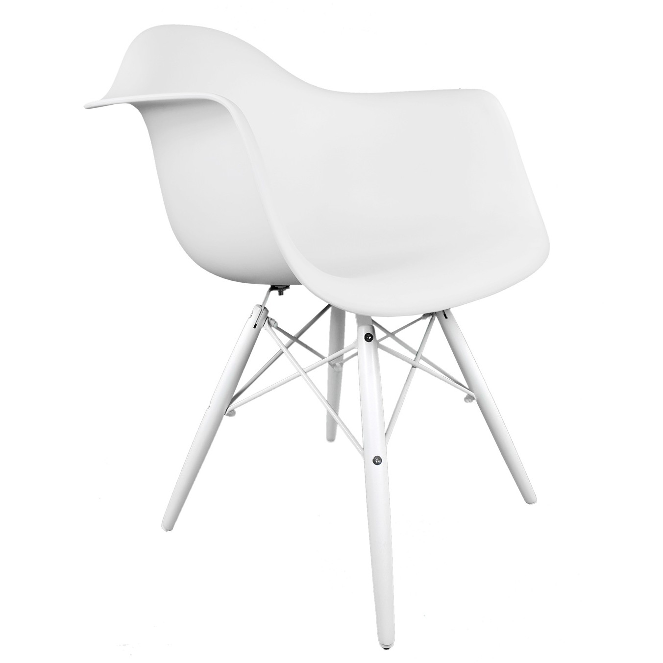 DAW White Plastic Accent Arm Chair with White Wood Eiffel Legs