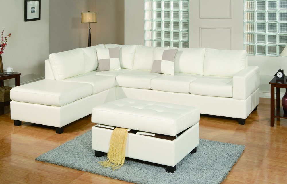 April White Leather Sectional Sofa