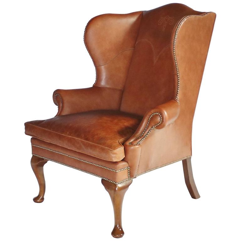 Ralph Lauren Leather Wingback Chair For Sale