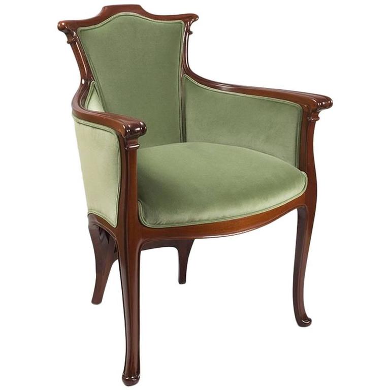 French Art Nouveau Wooden Armchair by Edouard Colonna For Sale