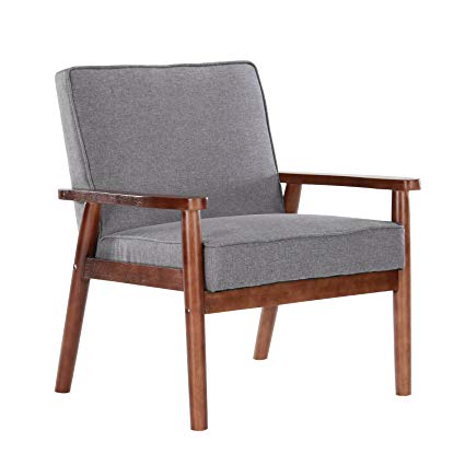 Artechworks Mid Century Modern Upholstered Wooden Armchair Fabric Reading  Chair