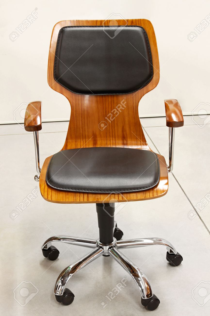 Modern wooden office chair with leather cushions Stock Photo - 23204498