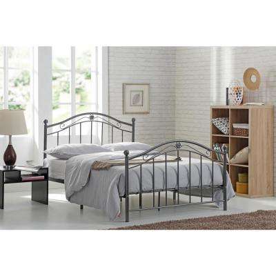 Black and Silver Queen Size Metal Panel Bed with Headboard and Footboard