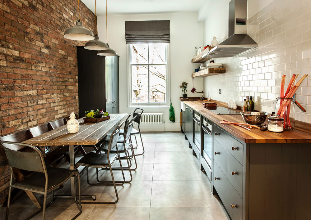 Loft-Apartment-Notting-Hill-by-Compass-and-Rose Ideas for industrial kitchens: cabinets, shelves, chairs and lighting