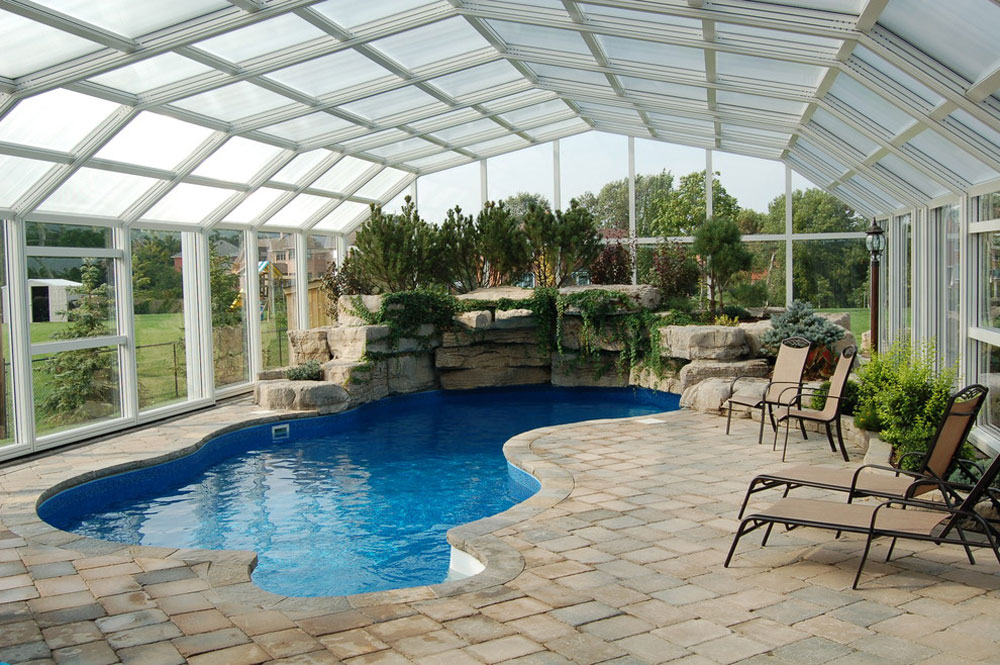 Indoor pool setting with our retractable pool enclosures through covers in the game 2 patio coverings: patio rooms and cover ideas